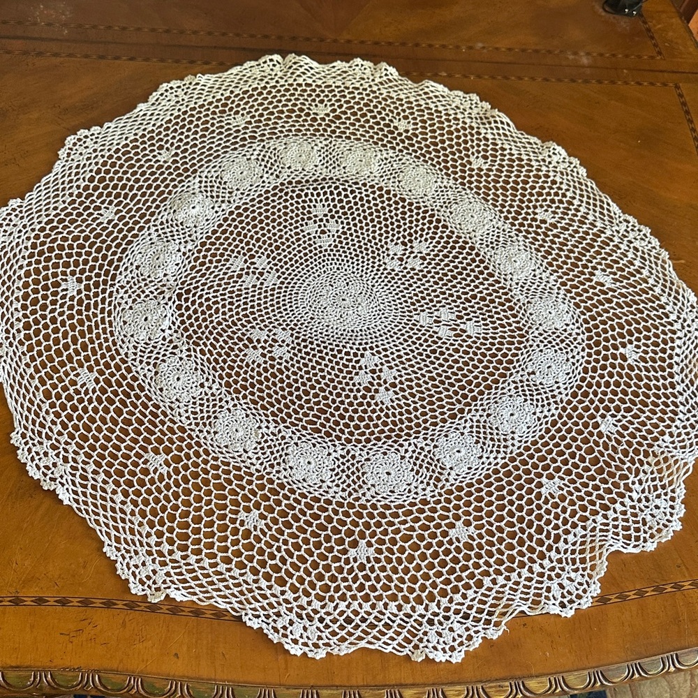 White Crochet Lace Table Doily - Elegant Round Centerpiece